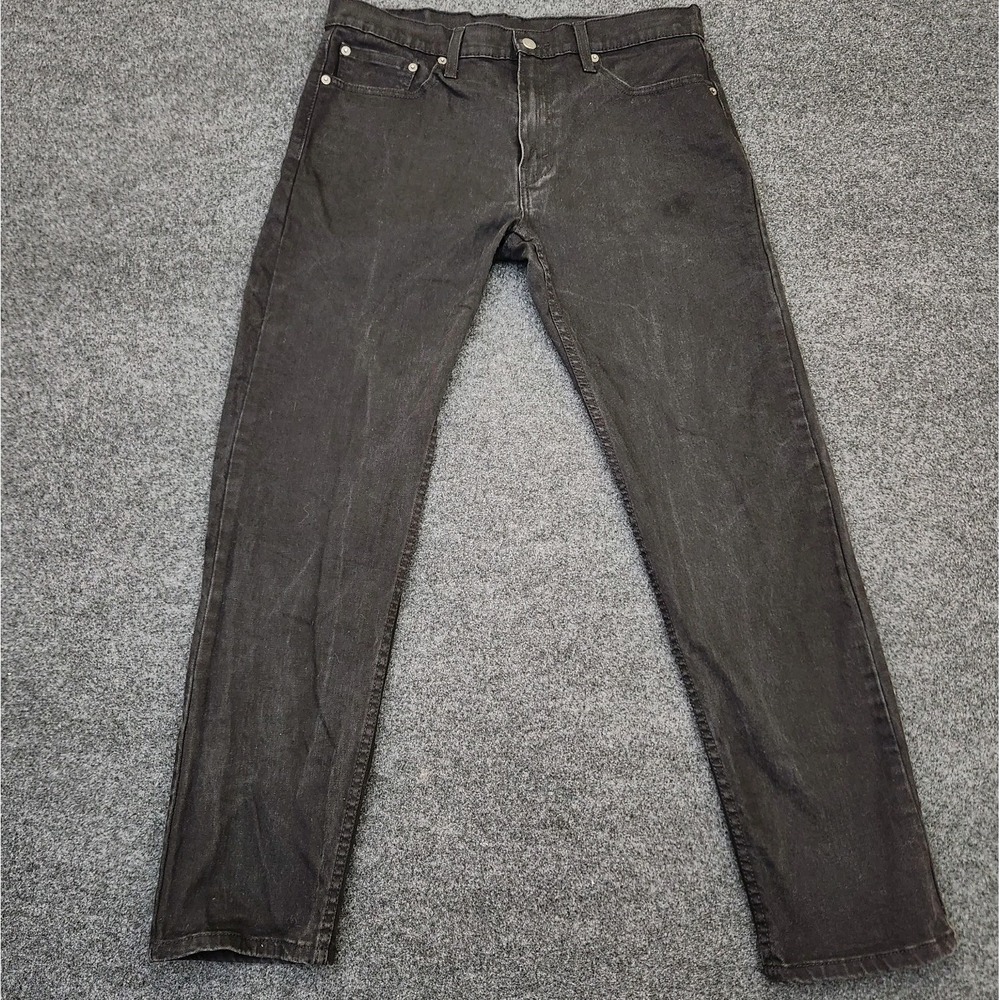 Levis 502 Mens‎ 33x32 Black Denim Straight Leg Jeans Button